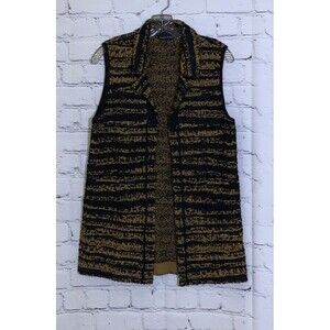 Ming Wang Sweater Vest Women's Small Sleeveless Open Front Brown Black Jacket